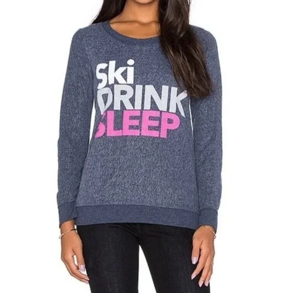 NWT Chaser Ski Drink Sleep Graphic Pullover Sweatshirt Blue XS